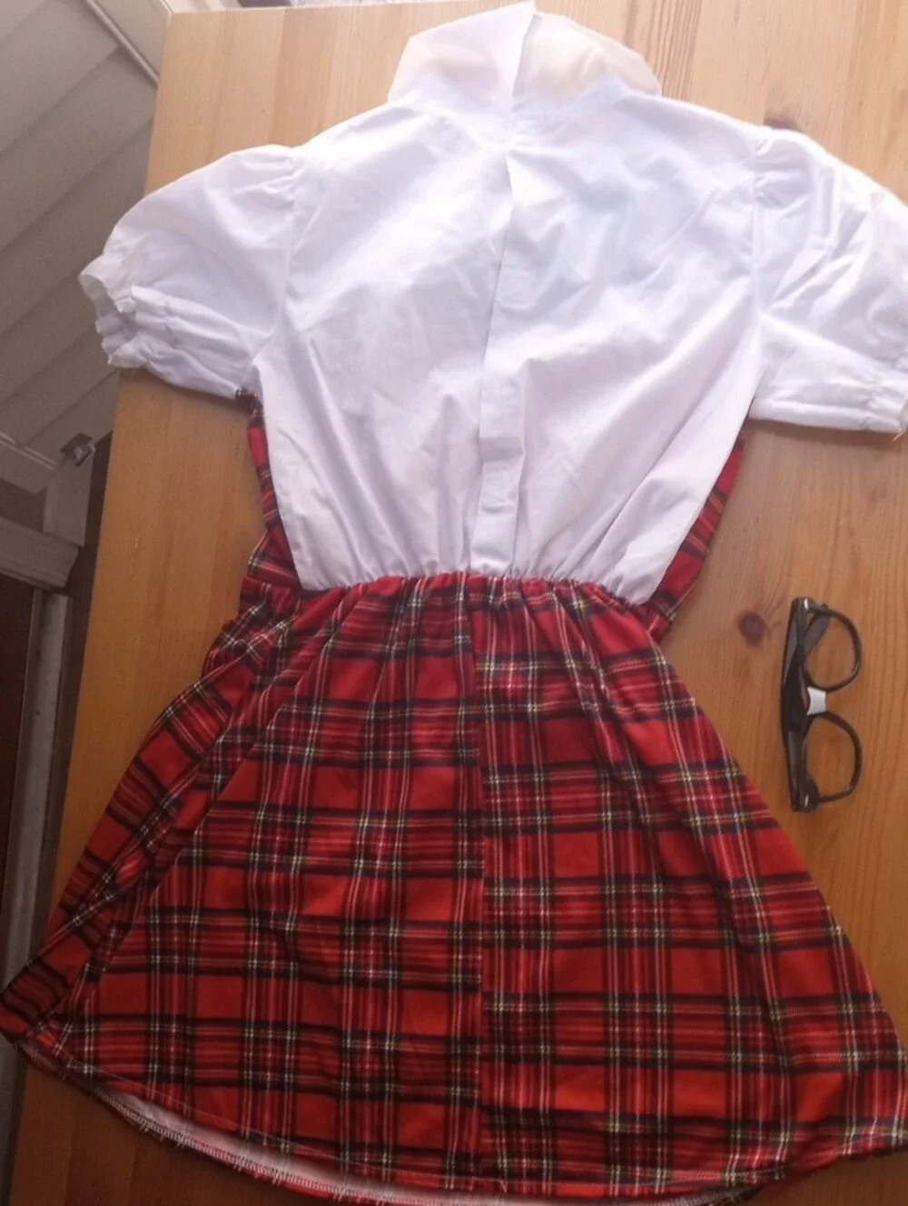 Red Plaid Schoolgirl Costume Dress with Bow - Kids Costume